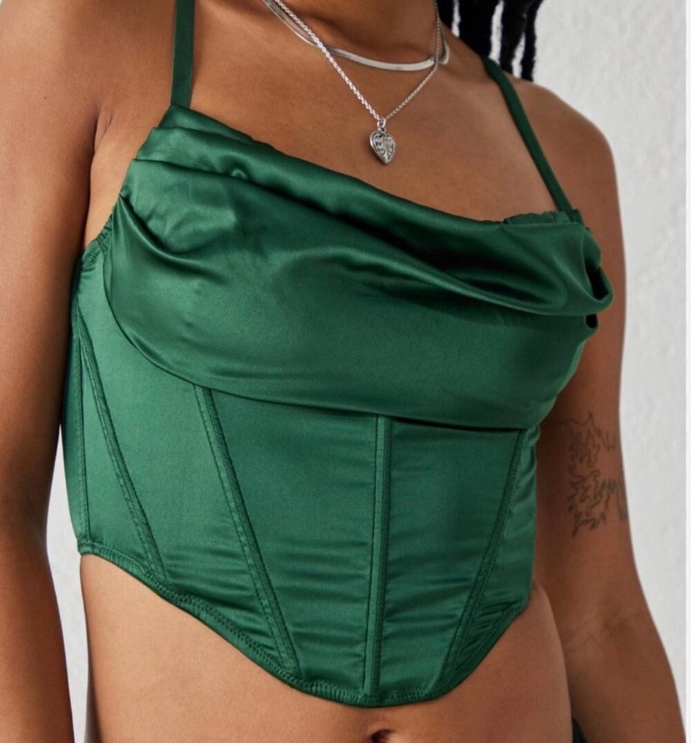 UO Lexi Satin Corset Top Emerald Green Size Small Fairycore Gothic Night Out
